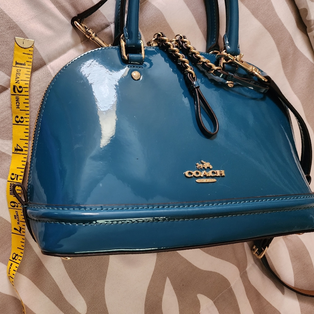 Coach Patent Leather Dome Satchel in Teal - Picture 2 of 8